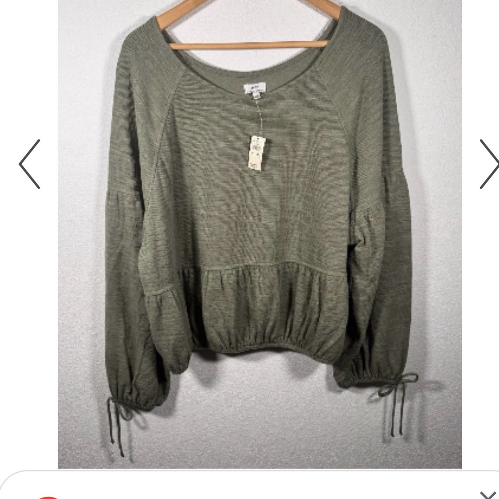 NWT!! Aerie Women's Waffle Knit Pullover Top Green Long Sleeve Tie Hem Size М